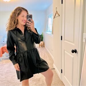 NWT Rebecca Taylor Black Faux Leather Long Sleeve Romper 6